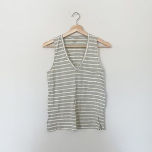 Madewell • Sage Green & White V Neck Tank Top